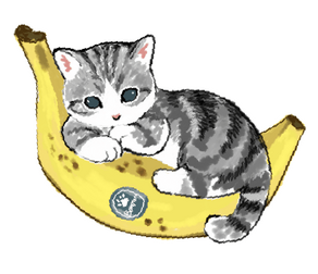 grey cat laying on a banana