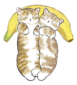 two ginger cats with their heads resting on a banana